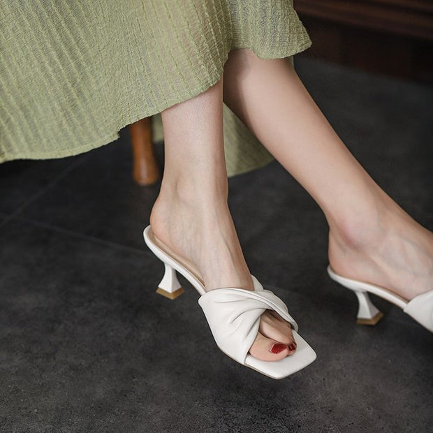 Damen elegante Knoten-Mules mit mittelhohem Absatz W&W
