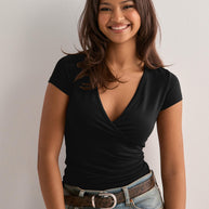 Damen figurbetontes T-Shirt mit elegantem V-Ausschnitt WW