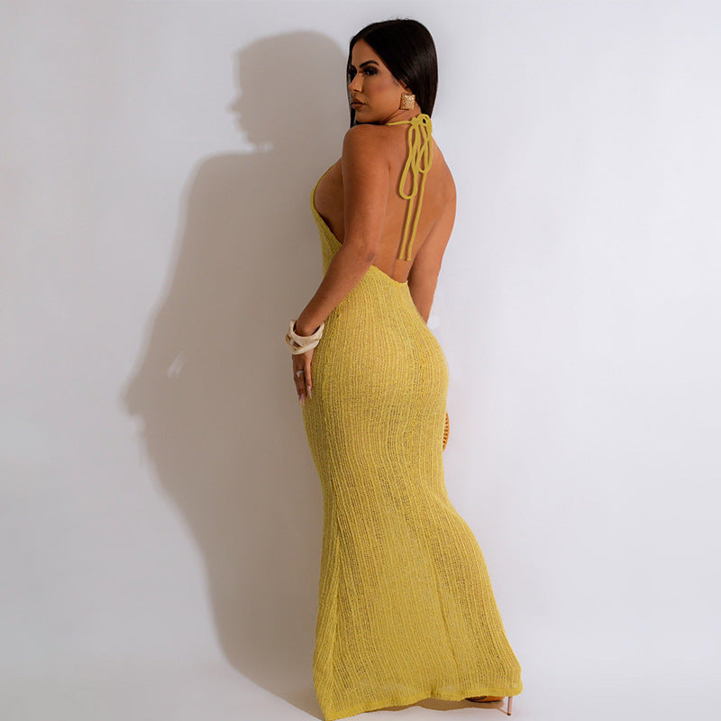 Damen figurbetontes Maxikleid mit modernem Kragen und elegantem Schnitt WW