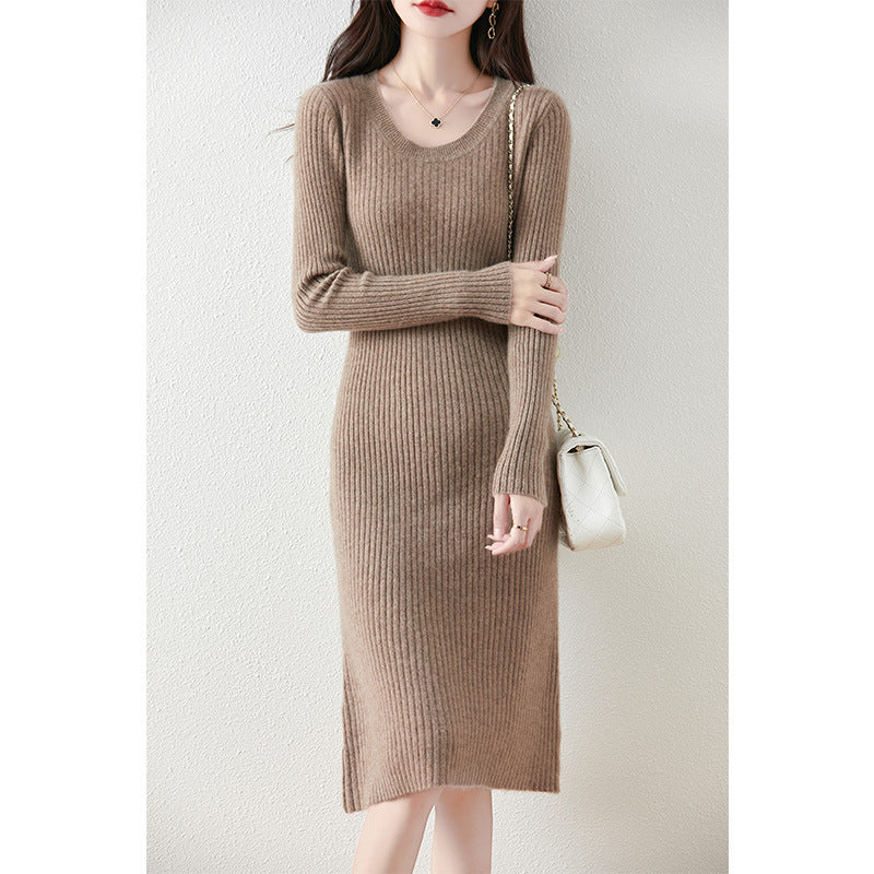 Damen Strickkleid mit feiner Rippstruktur und tailliertem Schnitt WW