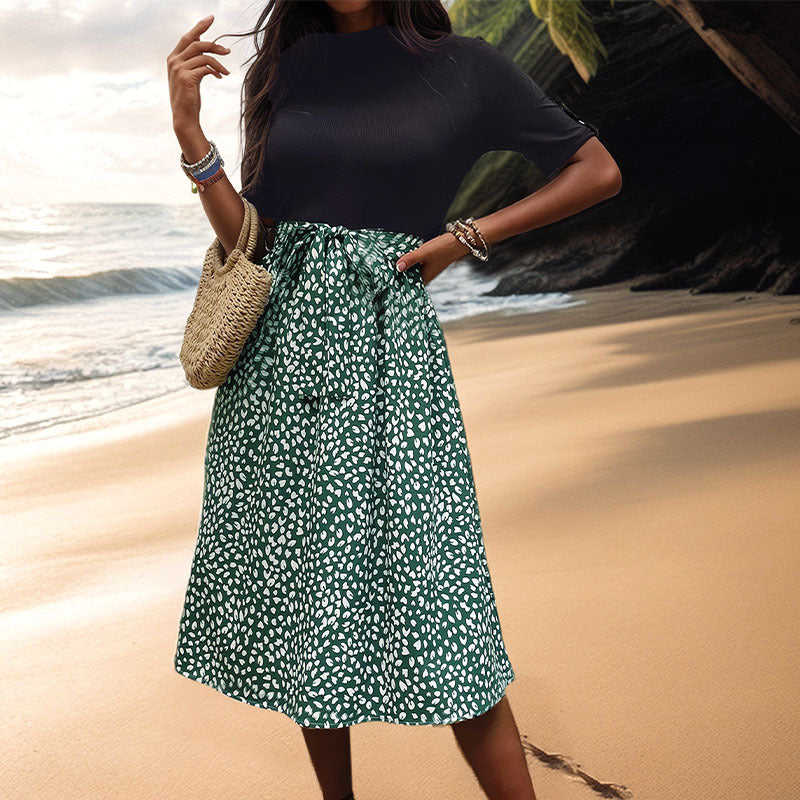 Damen Midikleid mit grafischem Punktedesign und elegantem Taillengürtel WW