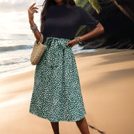 Damen Midikleid mit grafischem Punktedesign und elegantem Taillengürtel WW