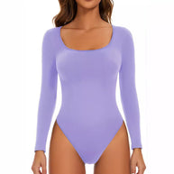 Damen Langarm Bodysuit mit tiefem Rundhalsausschnitt und figurbetontem Schnitt WW