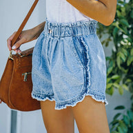 Damen Jeansshorts mit fransigem Saum und elastischem Taillenbund WW