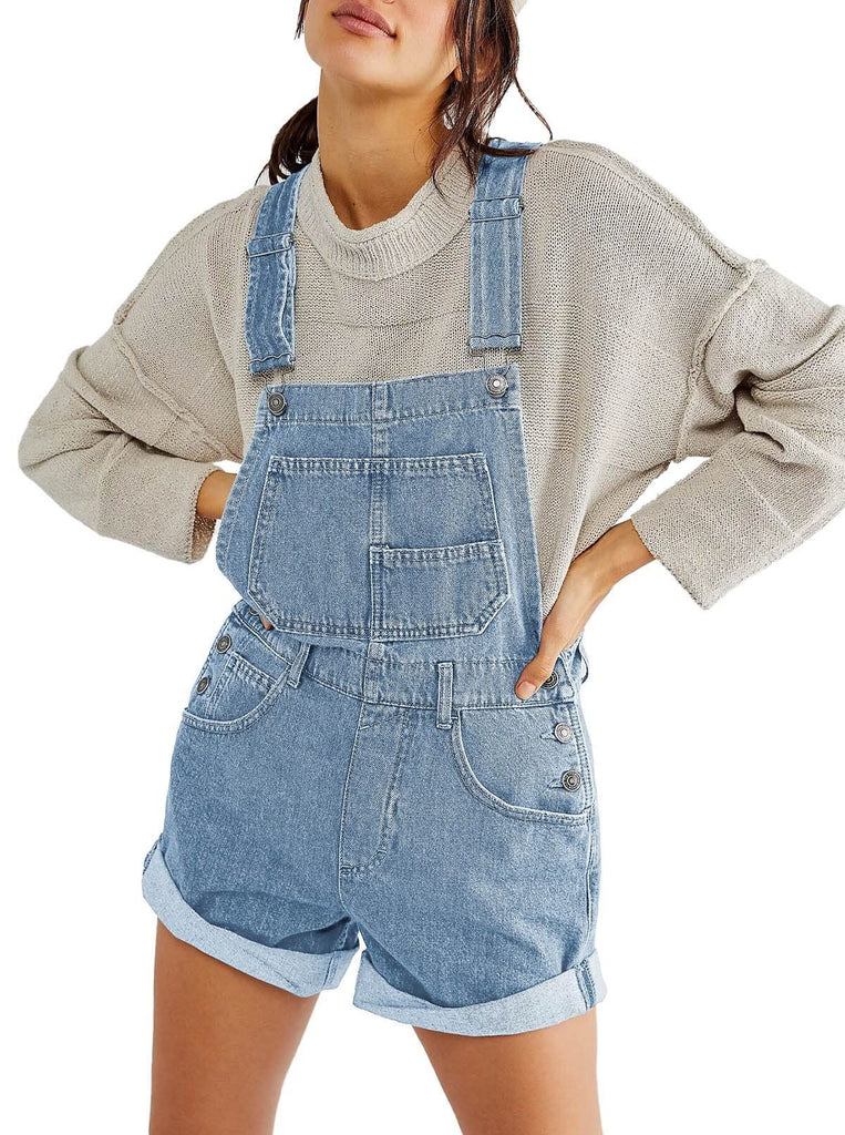 Damen Latz-Shorts aus Denim mit praktischen Taschen und modischem Design WW