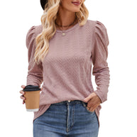 Damen elegantes Langarmshirt mit strukturiertem Muster und Puffärmeln WW