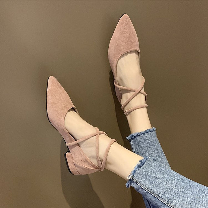 Damen elegante Ballerinas mit klassischem Riemchen-Design und komfortablem Blockabsatz W&W Mode