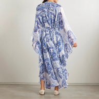 Damen Maxi-Kleid mit elegantem V-Ausschnitt und weit schwingendem Schnitt WW