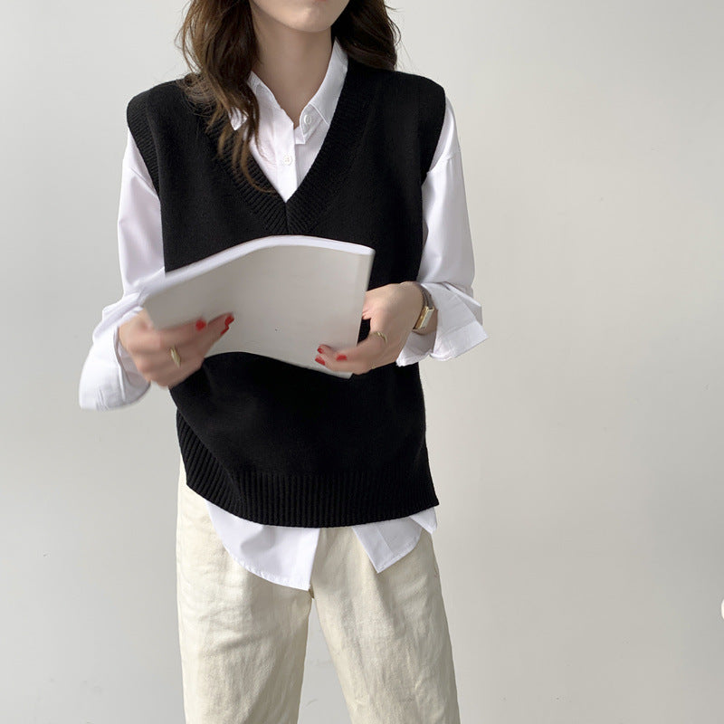 Damen Ärmellose Strickweste mit V-Ausschnitt und Rippdetails WW