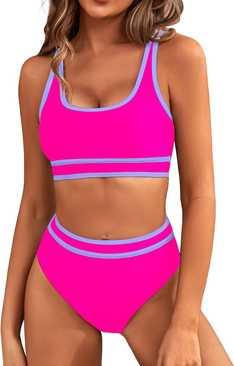 Damen Sportliches Bikini-Set mit breiten Trägern und hohem Schnitt WW