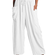 Damen bequeme Palazzo-Hose mit elastischem Bündchen und seitlichen Taschen WW