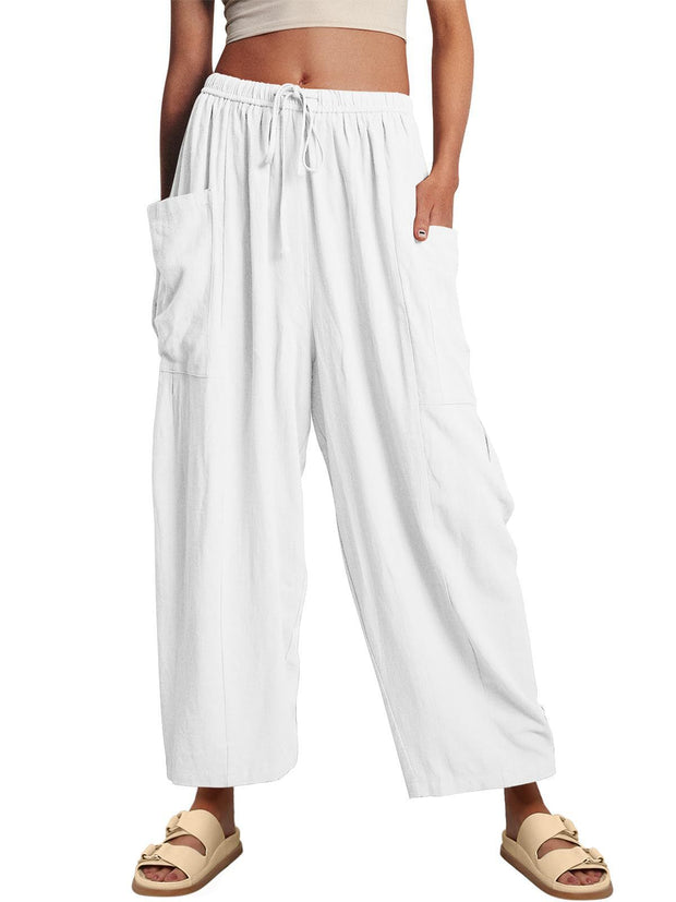 Damen bequeme Palazzo-Hose mit elastischem Bündchen und seitlichen Taschen WW