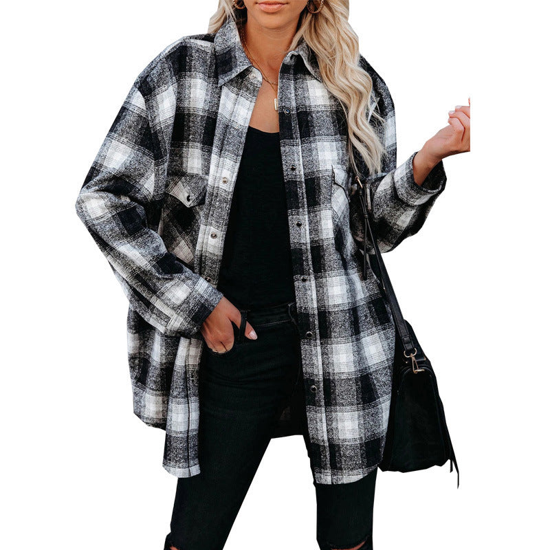 Damen Karo-Hemdjacke aus weichem Flanell mit praktischen Taschen W&W Mode