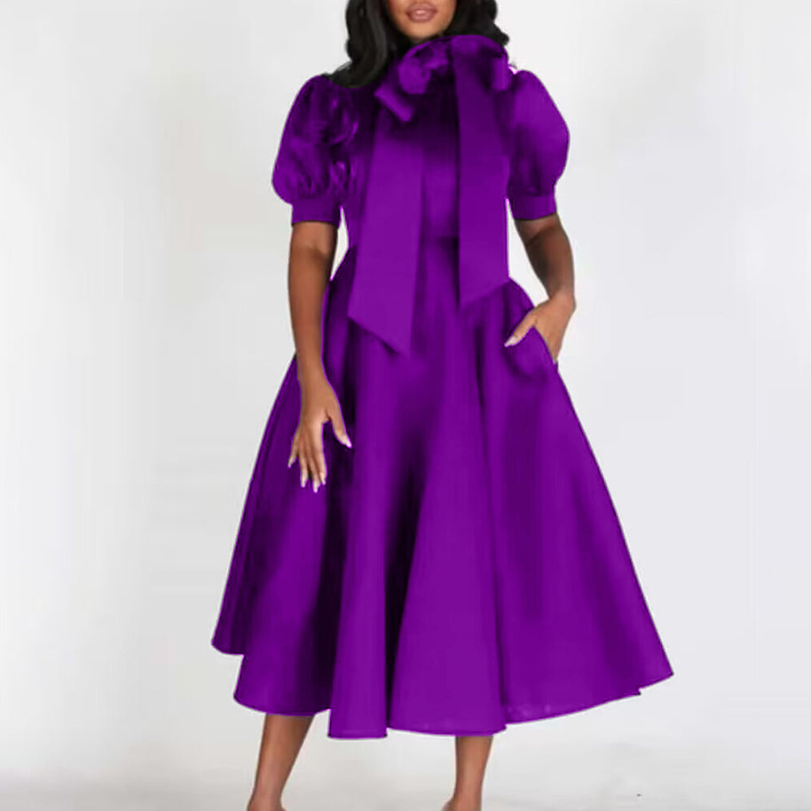 Damen Ballonkleid mit eleganter Schleifenverarbeitung und Taschen WW