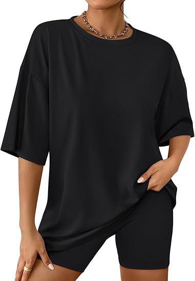 Damen Relaxed Fit Oversized T-Shirt und Biker-Shorts-Set WW