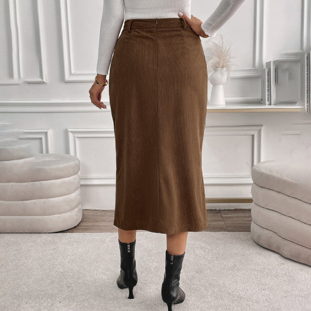 Damen Maxi-Rock mit stylishen Cord-Details und seitlichem Schlitz WW