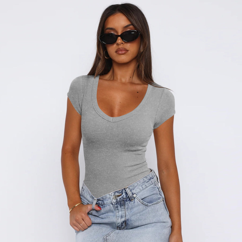 Damen Body mit tiefem V-Ausschnitt und figurbetonter Passform WW