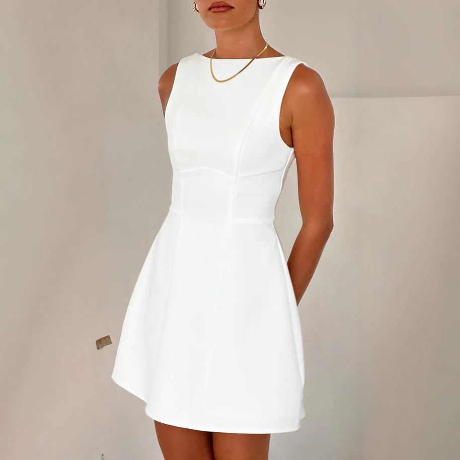 Damen A-linien Kleid mit asymmetrischem Ausschnitt WW