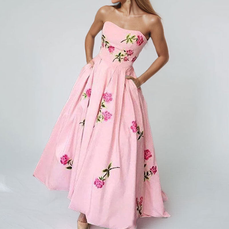 Damen Strapless Ballkleid mit eleganten Stickereien und weitem Rock W&W Mode