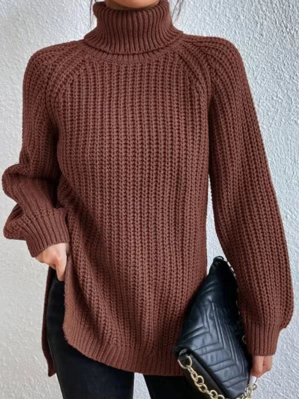 Damen Strickpullover mit hohem Kragen und strukturiertem Wabenmuster WW