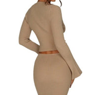 Damen Strick Set mit tiefem Ausschnitt und ausgestellten Ärmeln WW