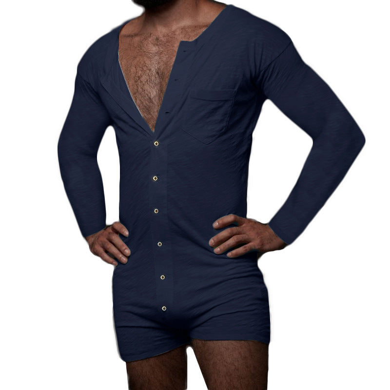 Herren Overall mit langem Arm und modernen Knopfdetails WW