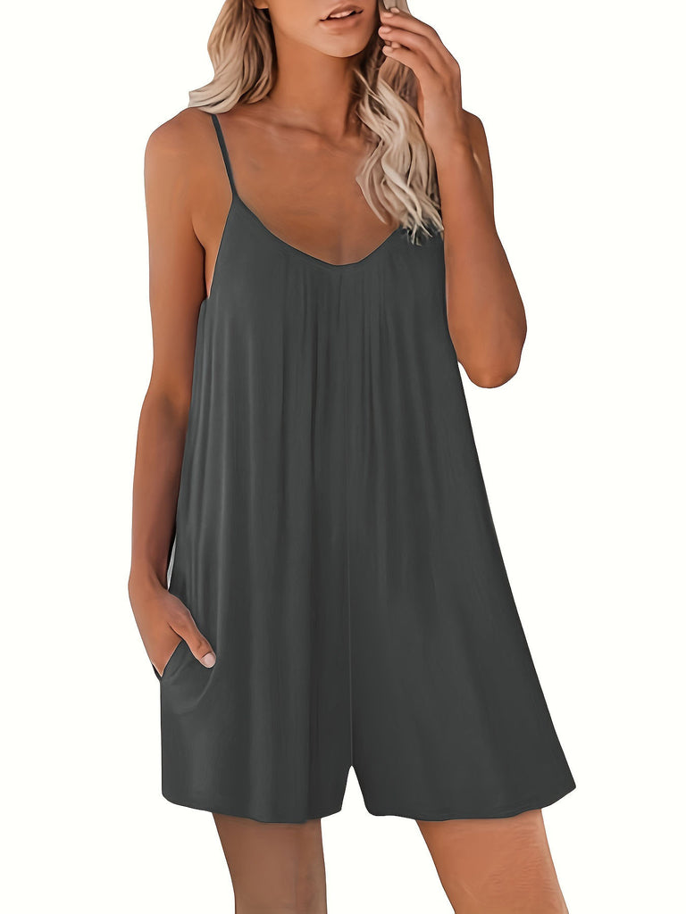 Damen lässiger Jumpsuit mit verstellbaren Spaghetti-Trägern und fließendem Schnitt WW