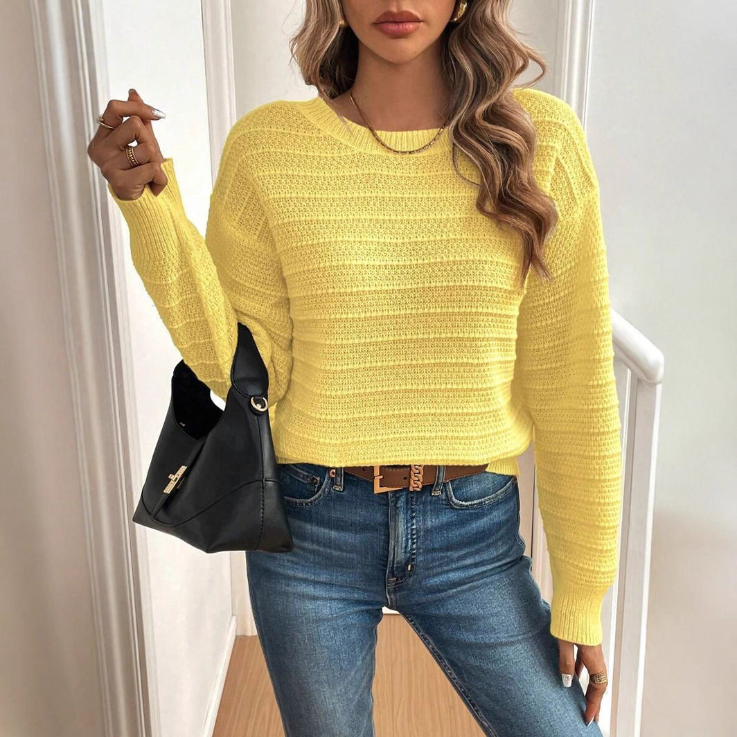 Damen Strickpullover mit verspieltem Schleifendetail im Rücken und modernem V-Ausschnitt WW