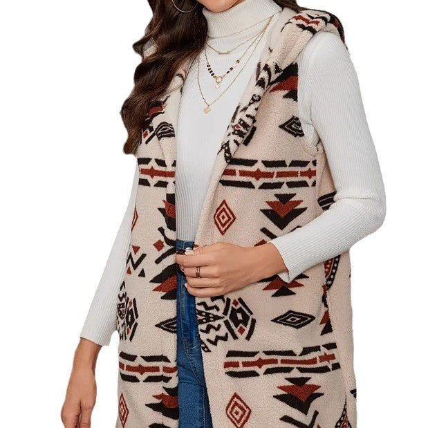 Damen Stilvolle und gemütliche Plüschweste mit Ethnomuster WW