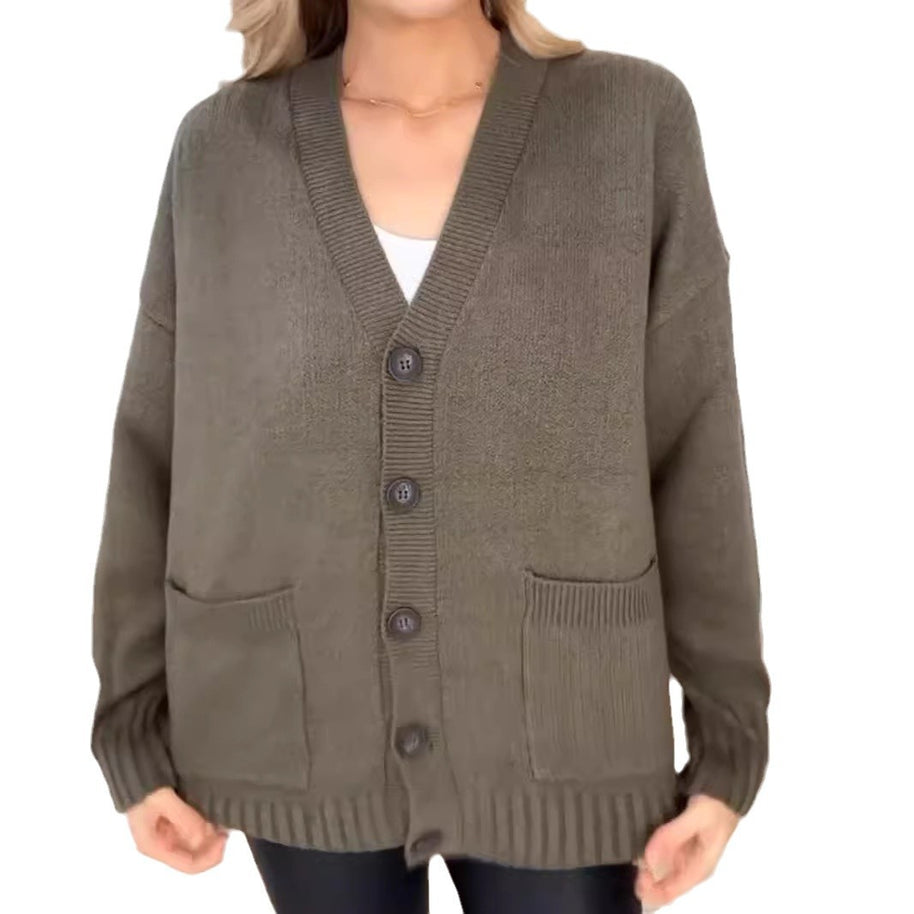 Damen Strickjacke mit Taschen und modernen Knöpfen WW