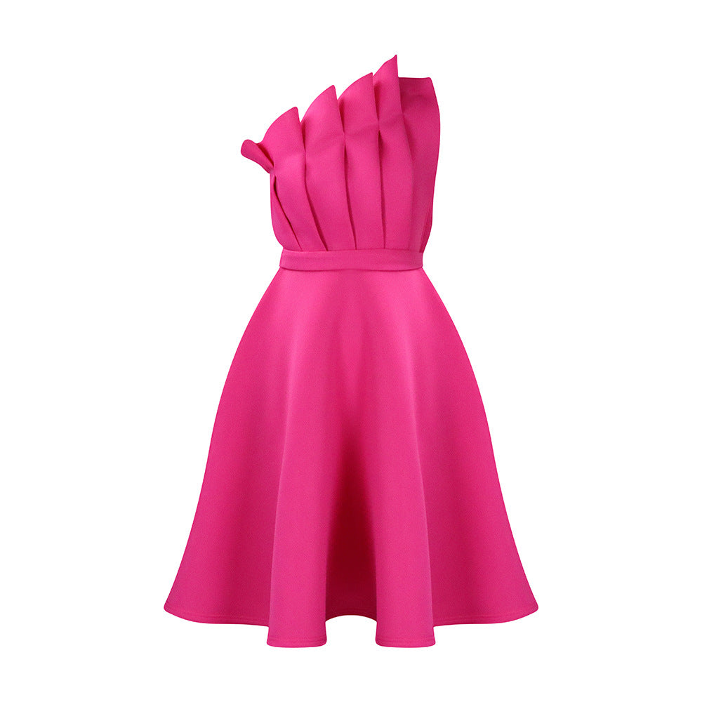Damen A-linien Kleid mit voluminösen Rüschen und elegantem Taillengürtel WW