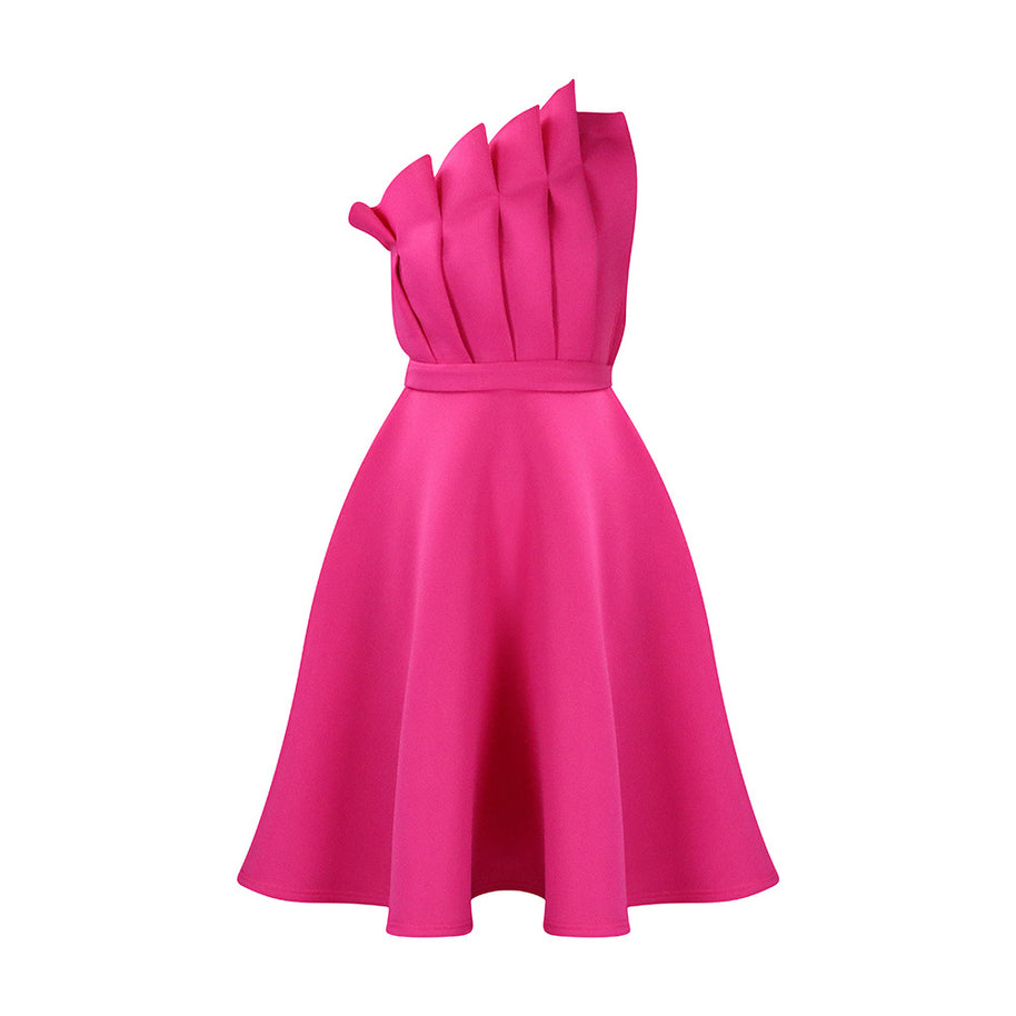 Damen A-linien Kleid mit voluminösen Rüschen und elegantem Taillengürtel WW