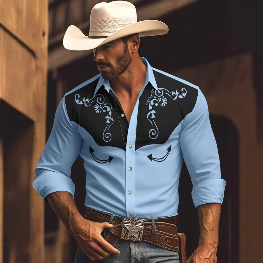 Herren Westernhemd mit dekorativem Design und Stickereien WW