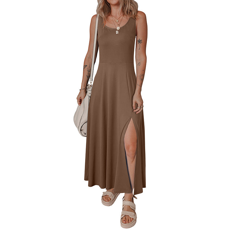 Damen Maxikleid mit seitlichem Schlitz und minimalistischen Trägern WW