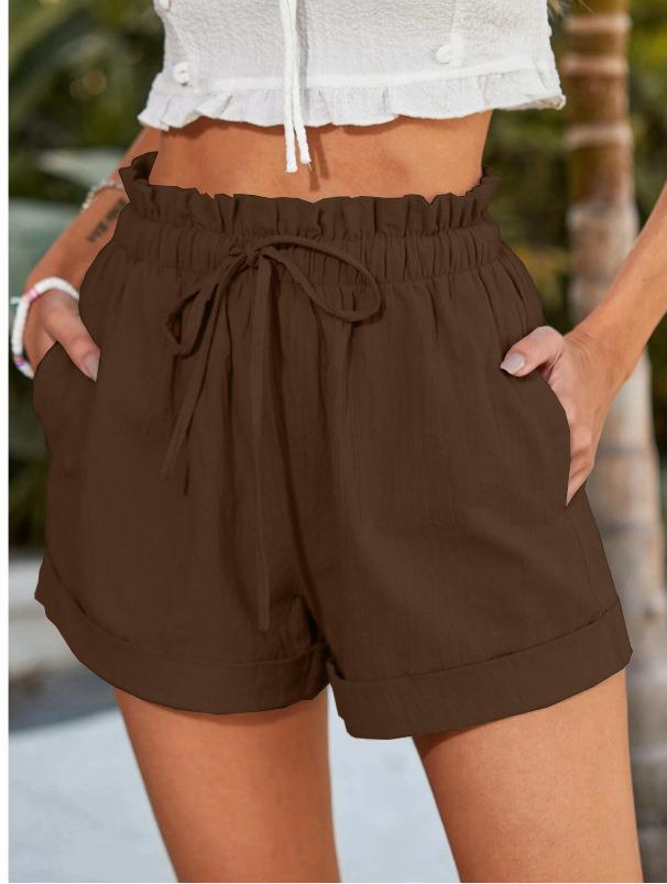 Damen elegante Stoffshorts mit hohem Bund und seitlichen Eingrifftaschen WW