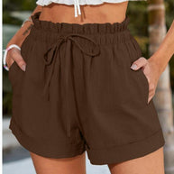 Damen elegante Stoffshorts mit hohem Bund und seitlichen Eingrifftaschen WW