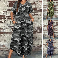Damen Maxikleid mit lässigem Camouflage-Design und praktischen Taschen WW