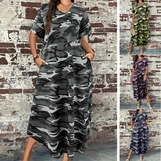 Damen Maxikleid mit lässigem Camouflage-Design und praktischen Taschen WW