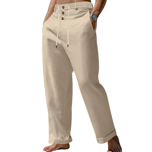 Herren lässige Leinenhose mit praktischen Knöpfen und elastischem Bund W&W Mode