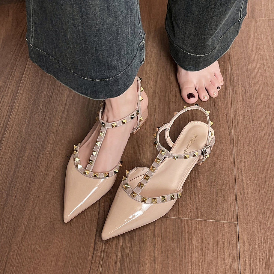 Damen Slingback Pumps mit dekorativen Nieten und komfortablem Blockabsatz WW