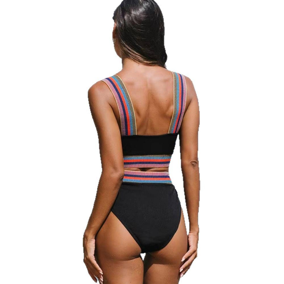 Damen Bikini-Set mit breiten, farbenfrohen Trägern und hohem Bund WW