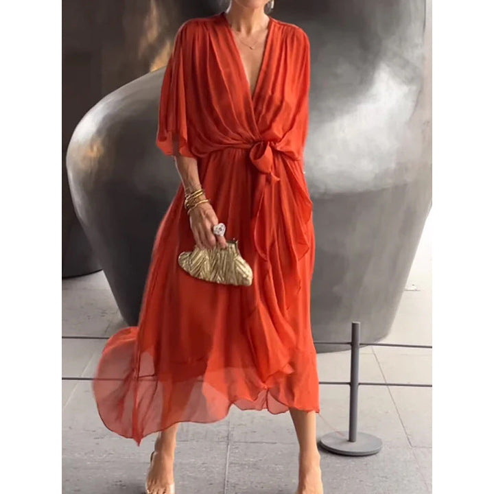 W&W Mode | Schnürung Batwing Ärmel Unregelmäßiges Kleid