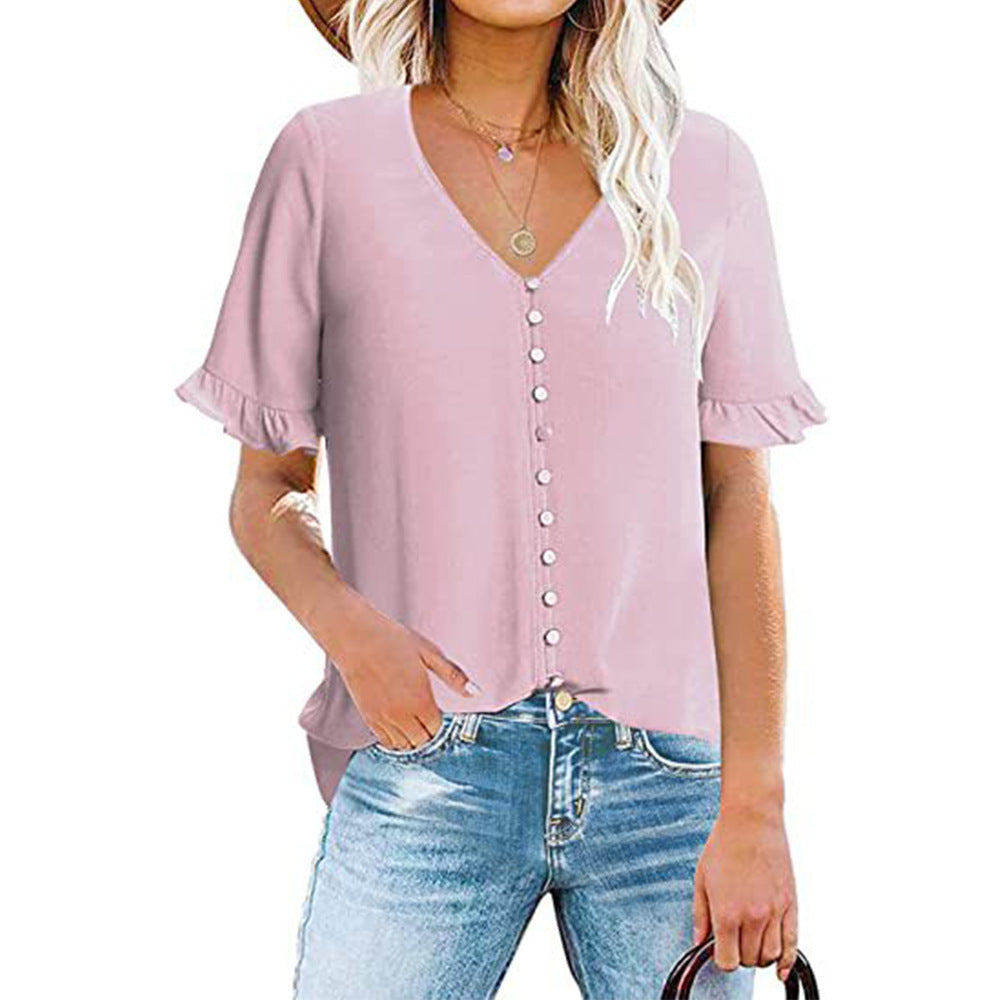 Damen Bluse mit Rüschendetails und Knopfleiste WW