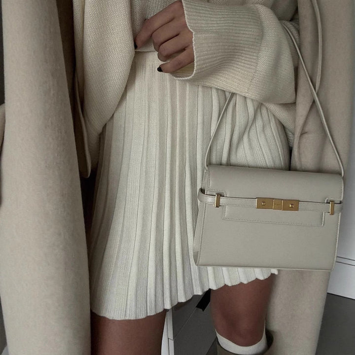 Damen gemütlicher Pullover mit weitem Schnitt und voluminösem Rock W&W Mode