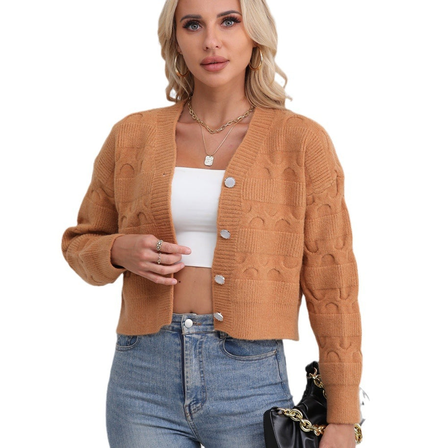 Damen Strickjacke mit strukturiertem Muster und modischen Knöpfen WW