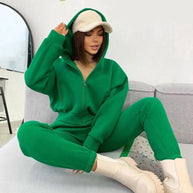 Damen bequemer Fleece-Jumpsuit mit Kapuze und seitlichem Reißverschluss WW