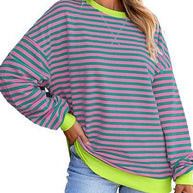 Damen gestreifter Sweatshirt mit modernem Schnitt und Kontrastdetails WW