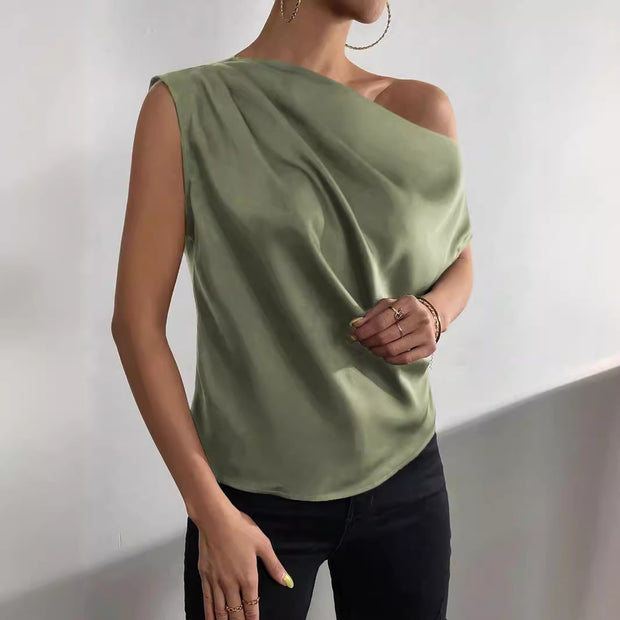 Damen asymmetrisches Top mit Drapierung und elegantem Schnitt WW