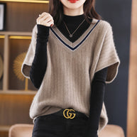 Damen Strickoberteil mit V-Ausschnitt und sportlichem Muster WW