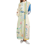 Damen Langes Hemdkleid mit kunstvollem Druck und Taillengürtel WW
